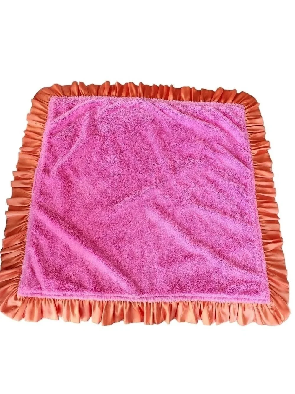 Razzle baby satin / plush Minky wooby security baby blanket floral pink & orange